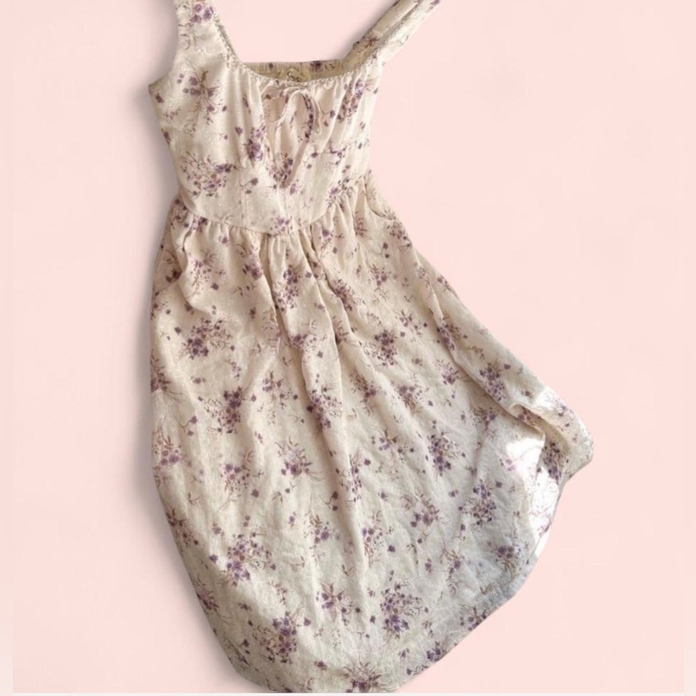 Jessica Simpson Cream Midi Dress with Purple Floral Print - Picture 4 of 13